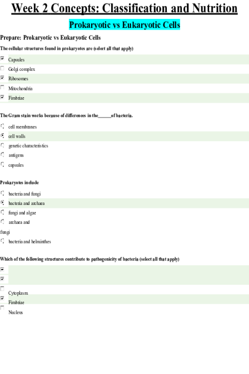 BIOS 242 Week 2 Assignment; Concepts; Classification and Nutrition