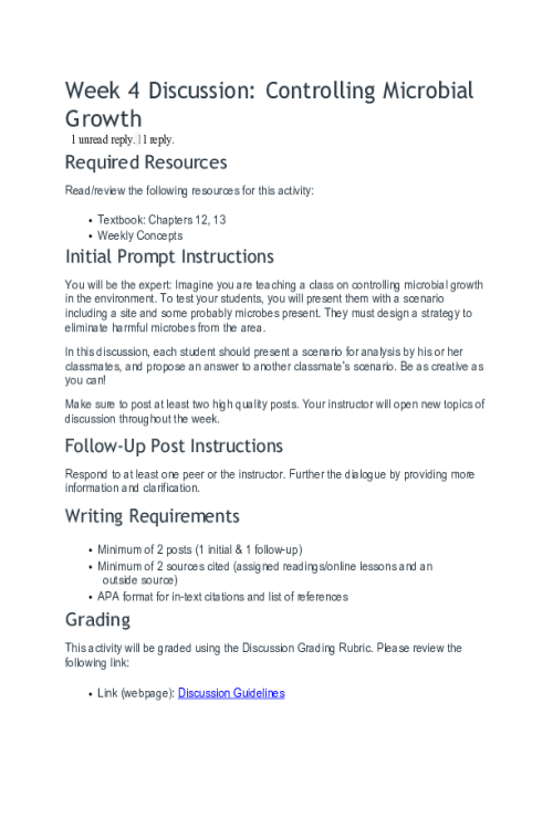 BIOS 242 Week 4 Discussion; Controlling Microbial Growth