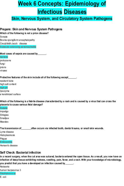 BIOS 242 Week 6 Assignment; Concepts; Epidemiology of Infectious Diseases