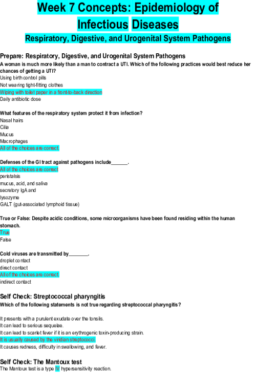 BIOS 242 Week 7 Concepts; Epidemiology of Infectious