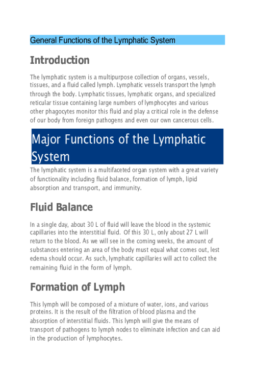 BIOS 255 Week 4 Concepts I The Lymphatic System