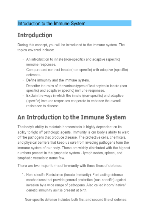 BIOS 255 Week 5 Concepts; The Immune System