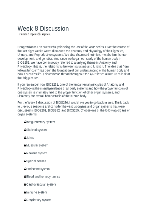 BIOS 256 Week 8 Discussion; Endocrine system