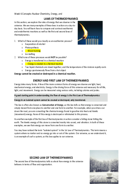 CHEM 120 Week 6 Concepts; Nuclear Chemistry, Energy, and Biochemistry Part 1