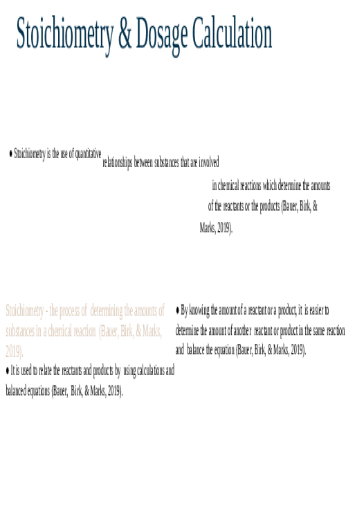 CHEM 120 Week 7 Assignment; Group Project - Stoichiometry & Dosage Calculation (CO 