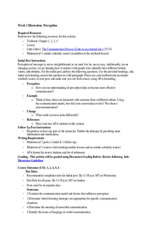 COMM 277 Week 1 Discussion; Perception