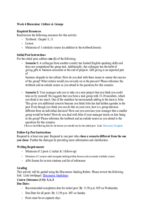 COMM 277 Week 4 Discussion; Culture & Groups