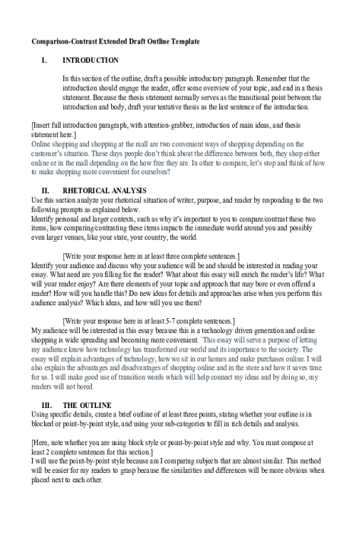 ENGL 117 Week 3 Assignment; Comparison-Contrast Extended Draft Outline