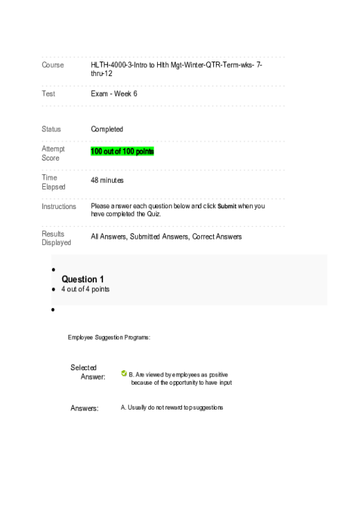 HLTH 4000-3 Week 6 Final Exam; 100 out of 100 Points.