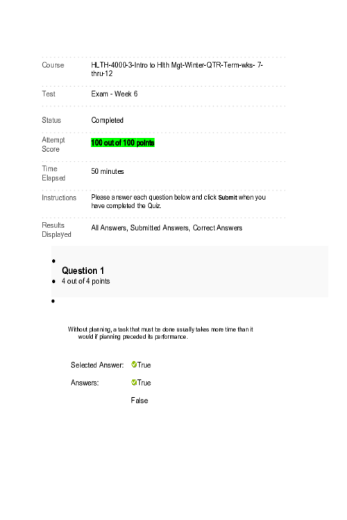 HLTH 4000-3 Week 6 Final Exam Answers; 100 out of 100 Points