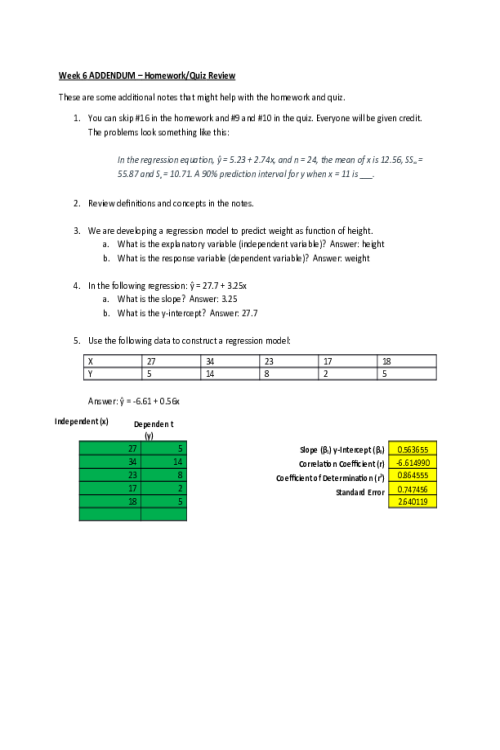 MATH 533 Week 6 Addendum; Homework-Quiz Review