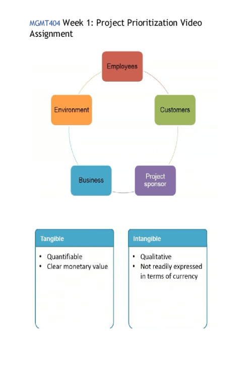 MGMT 404 Week 1 Assignment; Project Prioritization Video