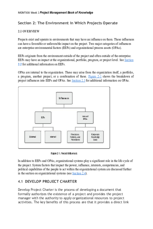 MGMT 404 Week 1 Project Management Book of Knowledge