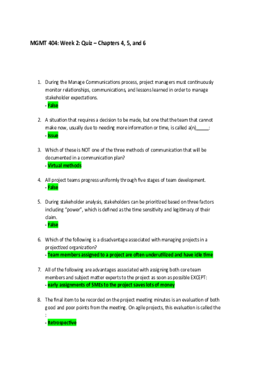 MGMT 404 Week 2 Quiz - Chapters 4, 5, and 6