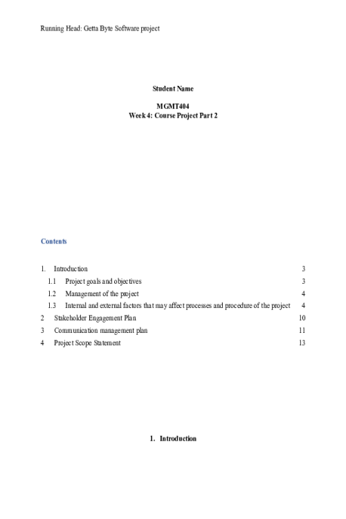 MGMT 404 Week 4 Course Project Part 2 (Sections C and D) - Getta Byte Software Proj