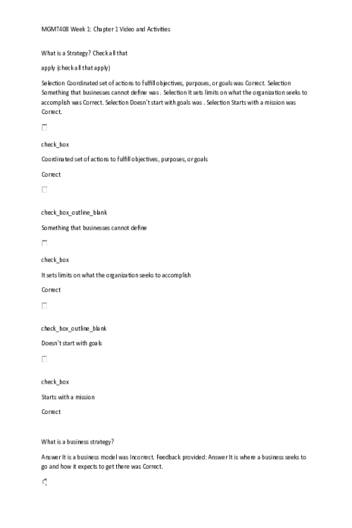 MGMT 408 Week 1 Chapter 1 Video and Activities Bulb