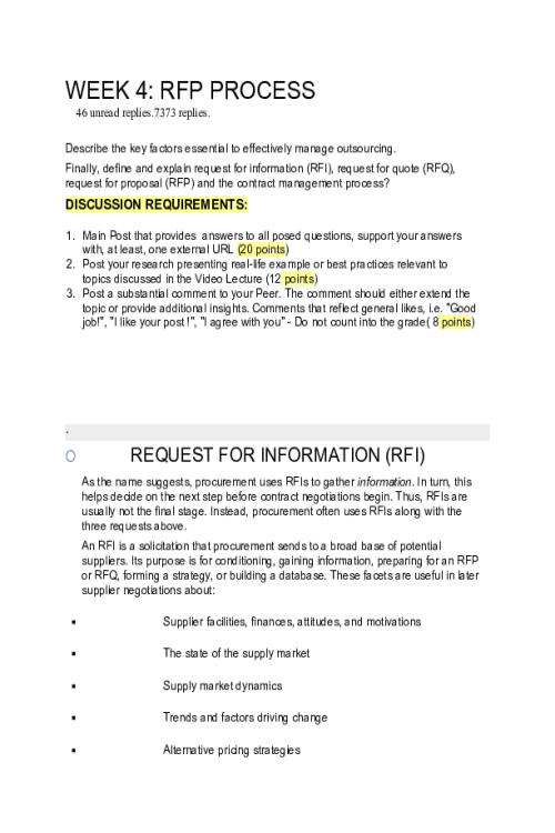 MGMT 408 Week 4 Discussion; RFP Process.