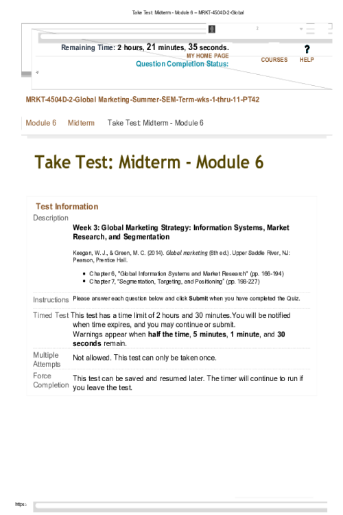 MRKT 4504D-2 Global Marketing, Module 6 Midterm