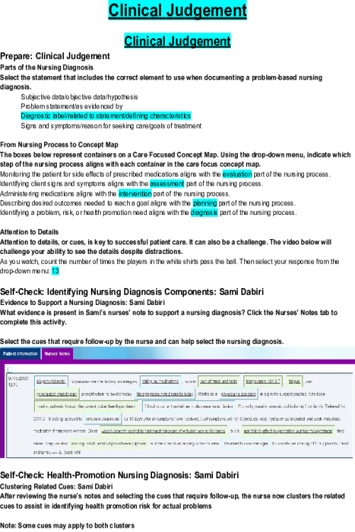 NR 226 Week 1 Concepts; Clinical Judgement