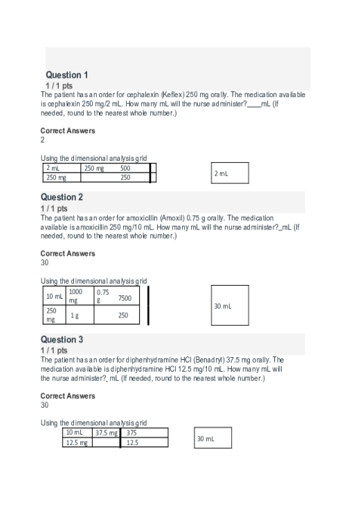 NR 226 Week 1 Medication Calculations Exam - Score 20 out of 20..