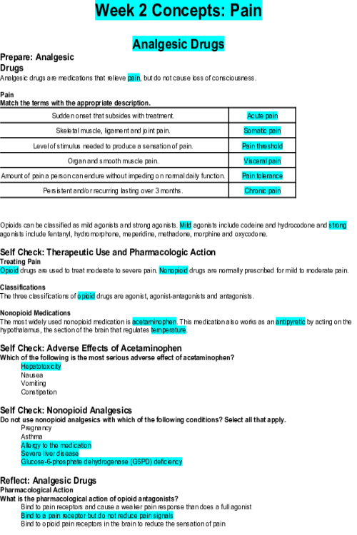 NR 293 Week 2 Concepts; Pain