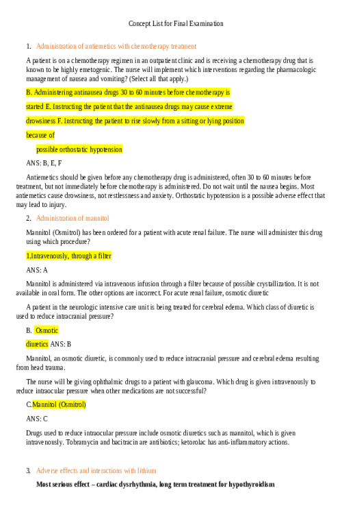 NR 293 Week 8 Concept List for Final Examination