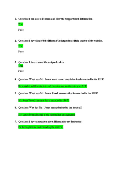 NR 305 Week 1 Quiz; Check-In iHuman Orientation