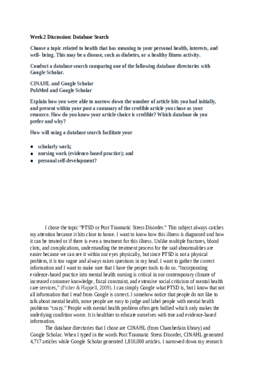 NR 360 Week 2 Discussion; Database Search.