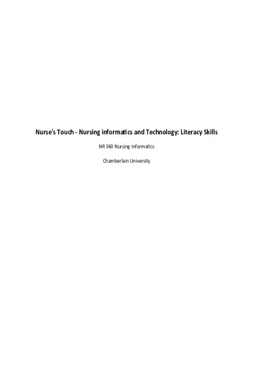 NR 360 Week 4 Assignment; ATI Nurse s Touch - Nursing Informatics & Technology; Lit