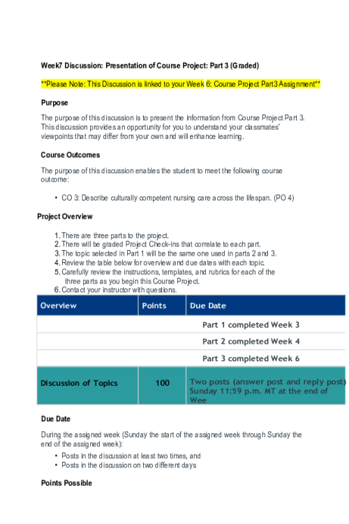 NR 394 Week 7 Discussion; Presentation of Course Project; Part 3.