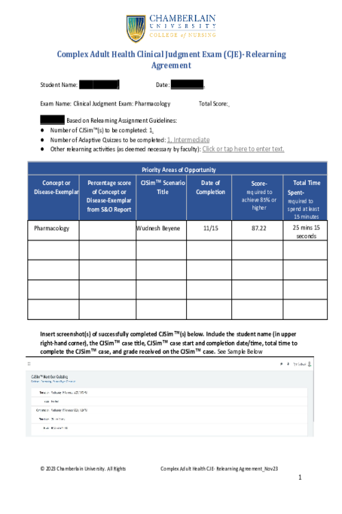 NR 449 Week 7 Research Clinical Judgment Exam (CJE) Open Check (9 Pages)