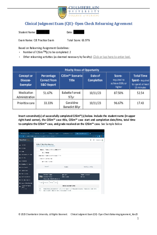 NR 449 Week 7 Research Clinical Judgment Exam (CJE) Open Check