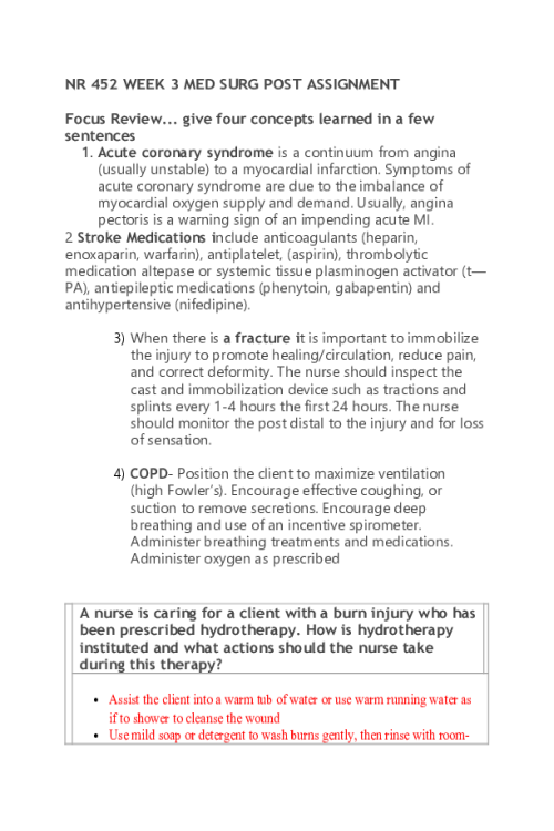 NR 452 Week 3 Assignment; Med-Surg