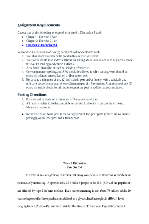 NR 503 Week 1 Discussion; Exercise and Discussion Questions from Curley Textbook Ch