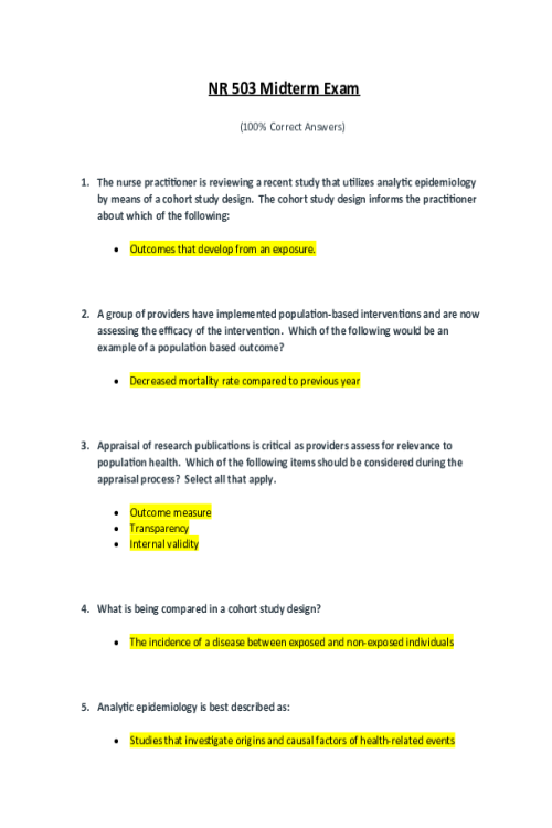 NR 503 Week 4 Midterm Quiz - All Correct