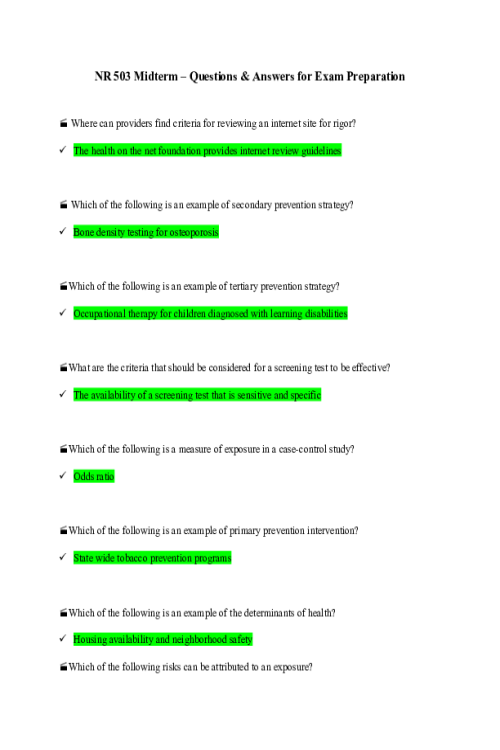 NR 503 Week 4 Midterm Quiz - Practice Exam