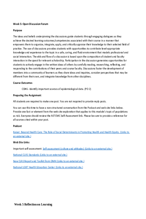 NR 503 Week 5 Open Forum Discussion; Fact from the Web Site Exploration that Applies to this Module s Topic of Populations as Risk