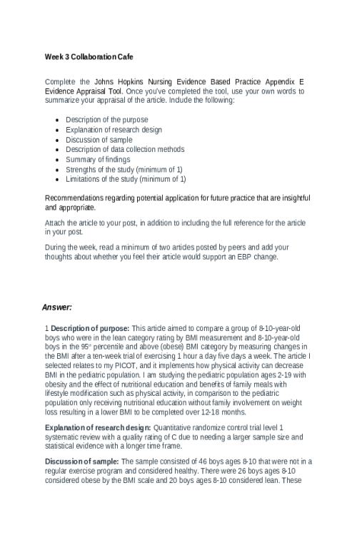 NR 505NP Week 3 Discussion; Collaboration Cafe - Compare a group of 8-10-year-old boys