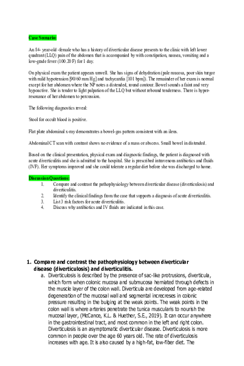 NR 507 Week 5 Discussion; Case Study - Diverticulitis
