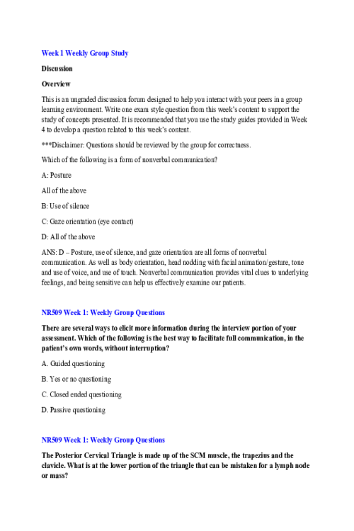 NR 509 Week 1; Weekly Group Study