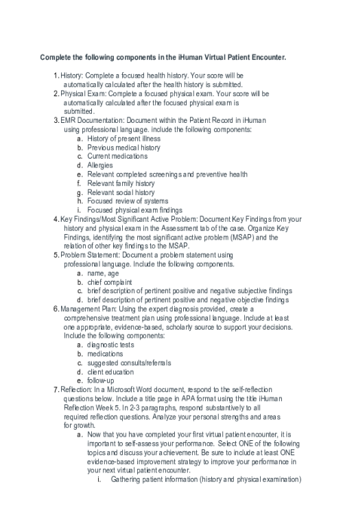 NR 509 Week 2 Assignment; iHuman Virtual Patient Encounter Practice Case and Self-Assessment