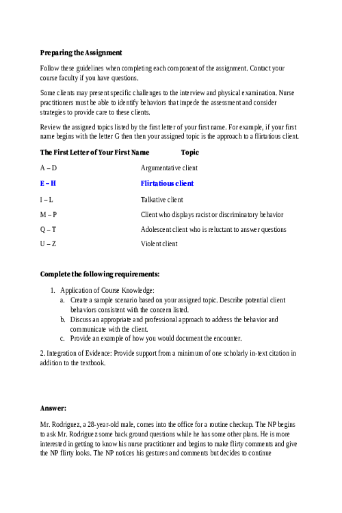 NR 509 Week 4 Discussion; Client Challenges; Scenario of Flirtatious Client