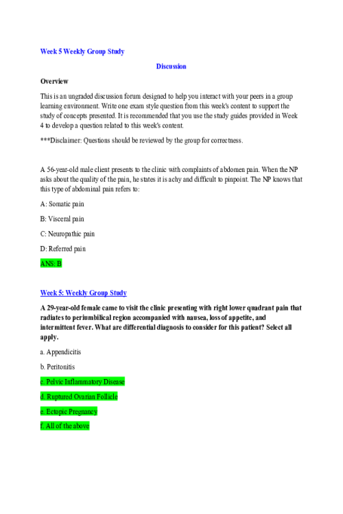 NR 509 Week 5; Weekly Group Study