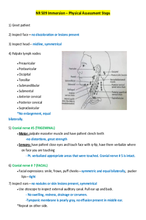 NR 509 Week 7 Assignment; Immersion Skills Lab