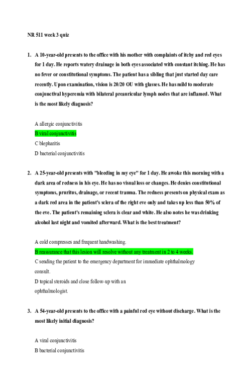 NR 511 Week 3 Quiz - 10 out of 10 points.