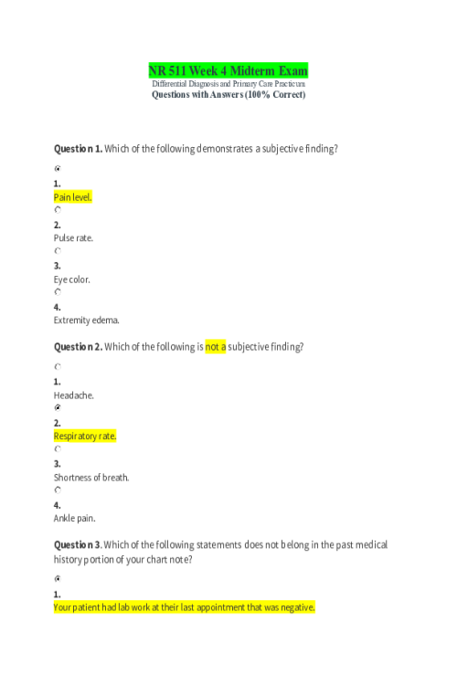 NR 511 Week 4 Midterm Exam - Real Exam Solutions