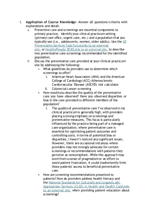 NR 511 Week 5 Discussion; Preventative Care Screenings.....