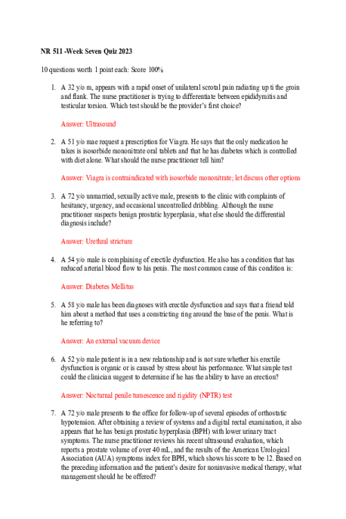 NR 511 Week 6 Quiz - 10 out of 10 Points...