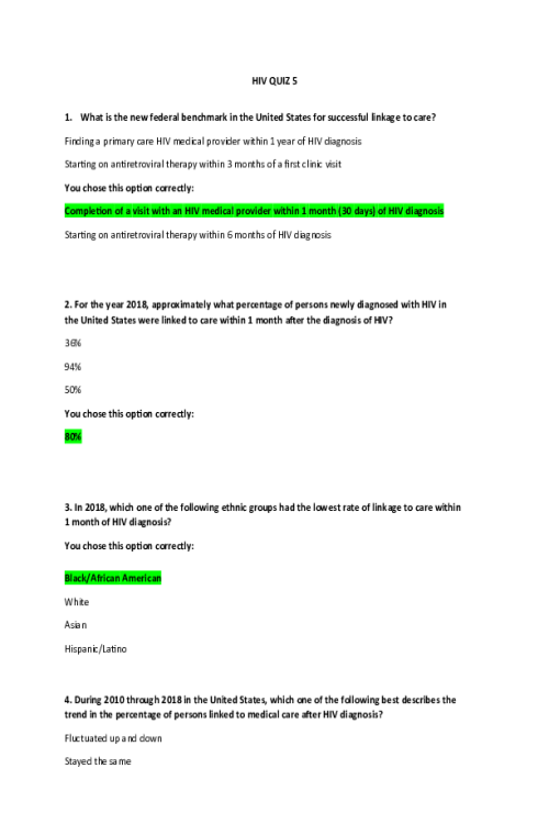 NR 511 Week 7 Assignment; National HIV Curriculum - Linkage to HIV care