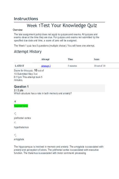 NR 546 Week 1 Test Your Knowledge Quiz